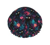 Gorro De Ducha Divertido estampado gato negro flores Gorro Ducha Lavables | 29cm Reutilizables Gorro De Champú Doble Capa Gorro De Ducha para Spa Hogar Salón