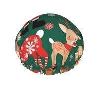Gorro de ducha doble impermeable para mujer, gorro de ducha para baño y hogar, gorro de ducha reutilizable, gorro de ducha para mujer, Papá Noel y ciervo navideño