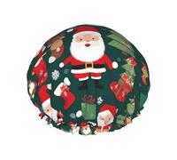 Gorro de ducha doble impermeable para mujer, gorro de ducha para baño y hogar, gorro de ducha reutilizable, gorro de ducha para mujer, Papá Noel y árbol de Navidad