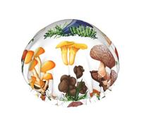 Gorro de ducha elástico de doble capa con diseño de seta y pintura japonesa, impermeable y reutilizable.