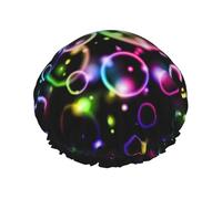 Gorro de ducha elástico impermeable de doble capa con burbujas de arcoíris, gorro de baño reutilizable.