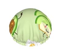 Gorro de ducha elástico impermeable de doble capa con diseño de aguacate, tostadas y huevo frito, reutilizable.