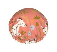 Gorro de ducha elástico impermeable de doble capa con diseño de dálmatas jugando, gorro de baño reutilizable.