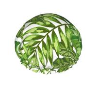 Gorro de ducha elástico impermeable de doble capa, reutilizable, con hojas tropicales, palmeras exóticas, follaje de jungla, plantas de moda, naturaleza, verde