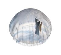 Gorro de ducha elegante con estampado de árbol de nieve blanco, gorro de ducha reutilizable para mujer, gorro de ducha grande para trenzas de cabello largo