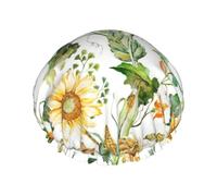 Gorro de ducha elegante con estampado de girasoles y maíz, gorro de ducha reutilizable, gorro de ducha grande para mujer, para trenzas, cabello largo