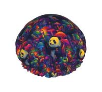 Gorro De Ducha Estampado de setas de panda tropical Gorro De Baño Lavables | 29cm Reutilizables Gorro De Champú Impermeable Gorro De Ducha Para Mujer para Spa Salón Hogar