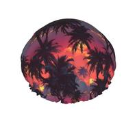 Gorro De Ducha Estampado palmeras al atardecer tropical Gorro Ducha Mujer | 29cm Doble Capa Gorro De Champú Reutilizables Gorros De Ducha Para Mujer para Salón Cabello Largo Spa