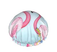 Gorro de ducha, Flamingo Tropical Plants, gorros de ducha de baño reutilizables para mujeres de pelo largo, gorro de ducha de baño impermeable de doble capa, protector de cabello para niños, niñas y m