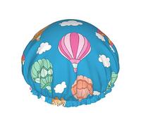 Gorro de ducha Globo de aire caliente colorido Gorros de ducha de baño reutilizables para mujeres Cabello largo Doble capa Impermeable Gorro de ducha de baño Protector de cabello para niñas Mujeres