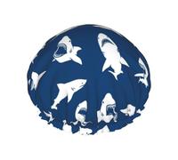 Gorro de ducha,Gorro de baño impermeable doble,Gorro de ducha elástico reutilizable,Gorros de baño gorro de dormir,Tiburones Náuticos Niños