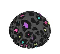 Gorro de ducha, gorro de ducha de baño reutilizable con estampado de leopardo colorido para mujeres de cabello largo, gorro de ducha de baño impermeable de doble capa protector de cabello para niños n