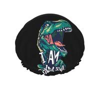 Gorro de ducha, gorro de ducha de dinosaurio hambriento para mujer, reutilizable, impermeable, gorro de ducha con banda elástica de doble capa, gorro de baño de pelo largo