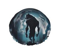 Gorro de ducha, gorro de ducha de luna lobo guerrero para mujer, reutilizable, impermeable, gorro de pelo para ducha, banda elástica de doble capa, gorro de baño de pelo largo