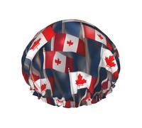Gorro de ducha/gorro para el pelo lavable y reutilizable con estampado de banderas canadienses pequeñas y forro elástico que se adapta a todos los largos de cabello