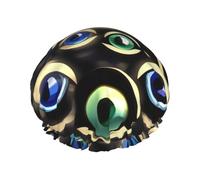 Gorro de ducha/gorro para el pelo reutilizable, lavable, con forro y elástico, con estampado de muchos ojos malvados, apto para todo tipo de longitudes de cabello