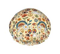 Gorro de ducha grande con diseño de hongos y arco iris, reutilizable, impermeable, gorro de ducha de doble capa para mujer, gorro de ducha para ducha con forro de Peva y cuerda elástica
