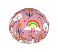 Gorro de ducha grande con diseño de pollo, arco iris, flores, amor, reutilizable, impermeable, doble capa para mujer, gorro de ducha con forro de Peva y cuerda elástica