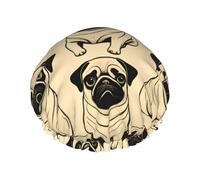 Gorro de ducha grande con estampado de perro carlino, protector de pelo de doble capa para cuidado facial, envoltura reutilizable para el cabello
