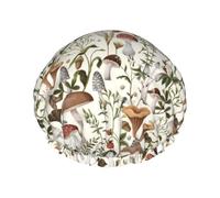 Gorro de ducha grande con guarnición de hongos, reutilizable, impermeable, gorro de ducha de doble capa para mujer, gorro de ducha para ducha con forro de Peva y cuerda elástica