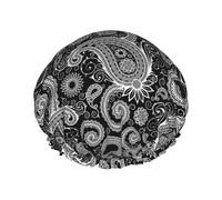 Gorro de ducha grande de cachemira india negra y blanca, reutilizable, impermeable, gorro de ducha de doble capa para mujer, gorro de ducha para ducha con forro de Peva y cuerda elástica