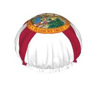 Gorro de ducha grande impermeable con estampado de bandera de Florida para mujer, pelo largo, lavable, banda elástica