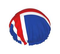 Gorro de ducha grande impermeable con estampado de bandera de Islandia para mujer, pelo largo, lavable, banda elástica