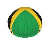 Gorro de ducha grande impermeable con estampado de bandera de Jamaica para mujer, pelo largo, lavable, banda elástica