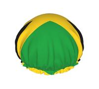 Gorro de ducha grande impermeable con estampado de bandera de Jamaica para mujer, pelo largo, lavable, banda elástica