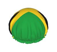 Gorro de ducha grande impermeable con estampado de bandera de Jamaica para mujer, pelo largo, lavable, banda elástica