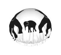 Gorro de ducha grande impermeable con estampado de elefante viejo y elefante joven para mujer, pelo largo, lavable, banda elástica