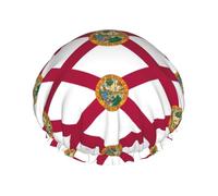 Gorro de ducha grande impermeable con estampado de la bandera del estado de Florida para mujer, pelo largo, lavable con banda elástica