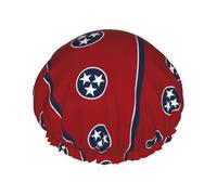 Gorro de ducha grande impermeable con estampado de la bandera del estado de Tennessee para mujer, pelo largo, lavable, banda elástica