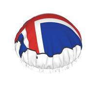 Gorro de ducha grande impermeable con estampado de mapa de la bandera de Islandia, para mujer, pelo largo, lavable, banda elástica