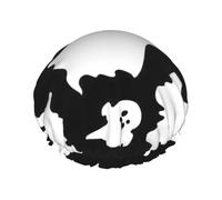 Gorro de ducha grande impermeable con estampado gótico de Halloween para mujer, pelo largo, lavable con banda elástica
