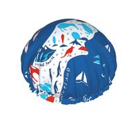 Gorro de ducha grande impermeable con mapa de Nueva Zelanda con estampado de animales, para mujer, pelo largo, lavable, banda elástica