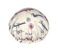 Gorro de ducha grande reutilizable con doble capa de avión retro con cuerda elástica y forro de PEVA