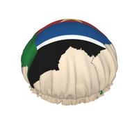 Gorro de ducha grande reutilizable con mapa de la bandera de Sudán del Sur con estrella amarilla, gorro de ducha grande para hombres, cuidado rápido para el cabello, largo y corto, baño para niños