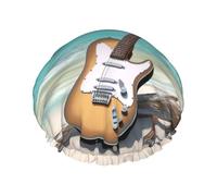 Gorro de ducha Guitar on The Beach para mujer, reutilizable, impermeable, elástico, de gran tamaño, para baño. Gorro doble para el cabello, diseñado para todas las longitudes de cabello con forro de