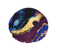Gorro de ducha impermeable con banda elástica, gorro de ducha reutilizable de doble capa para mujer,Ágata abstracta púrpura, azul y dorada