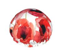 Gorro de ducha impermeable con banda elástica, gorro de ducha reutilizable de doble capa para mujer,Amapolas de acuarela