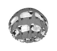 Gorro de ducha impermeable con banda elástica, gorro de ducha reutilizable de doble capa para mujer,Animales de granja de género neutro gris para niños ovejas