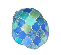 Gorro de ducha impermeable con banda elástica, gorro de ducha reutilizable de doble capa para mujer,Azul cobalto y aguamarina decorativo marroquí