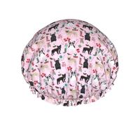 Gorro de ducha impermeable con banda elástica, gorro de ducha reutilizable de doble capa para mujer,Bulldog francés francés Navidad Navidad Navidad Vacaciones Frenchie Bulldogs franceses Perro