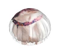 Gorro de ducha impermeable con banda elástica, gorro de ducha reutilizable de doble capa para mujer,Bulldog francés, perro curioso y feliz