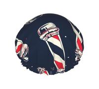 Gorro de ducha impermeable con banda elástica, gorro de ducha reutilizable de doble capa para mujer,Bandera de barbero vintage