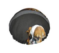 Gorro de ducha impermeable con banda elástica, gorro de ducha reutilizable de doble capa para mujer,Bulldog inglés arrodillado