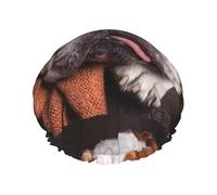 Gorro de ducha impermeable con banda elástica, gorro de ducha reutilizable de doble capa para mujer,Bulldogs ingleses Bozal Mascotas Perros durmiendo