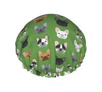 Gorro de ducha impermeable con banda elástica, gorro de ducha reutilizable de doble capa para mujer,Bulldogs franceses Frenchie Perro lindo Perros Perro Perro