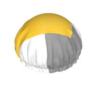 Gorro de ducha impermeable con banda elástica, gorro de ducha reutilizable de doble capa para mujer,Bloque geométrico amarillo, gris y blanco